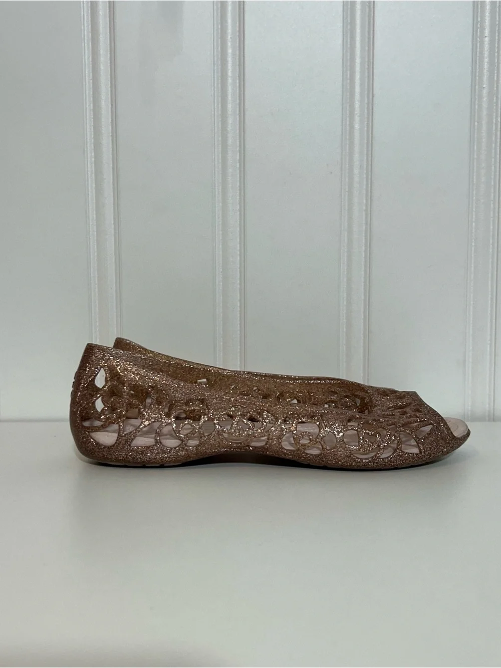 Crocs Isabella Women's Rose Gold Glitter Cutout Ballet Flat open toe